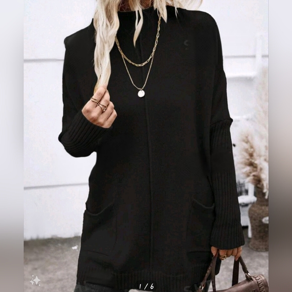 Black mock neck batwing sweater - Picture 2 of 5